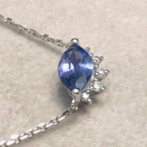 Solid 10K White Gold Tanzanite & Diamond Eye Necklace - Picture 3 of 10